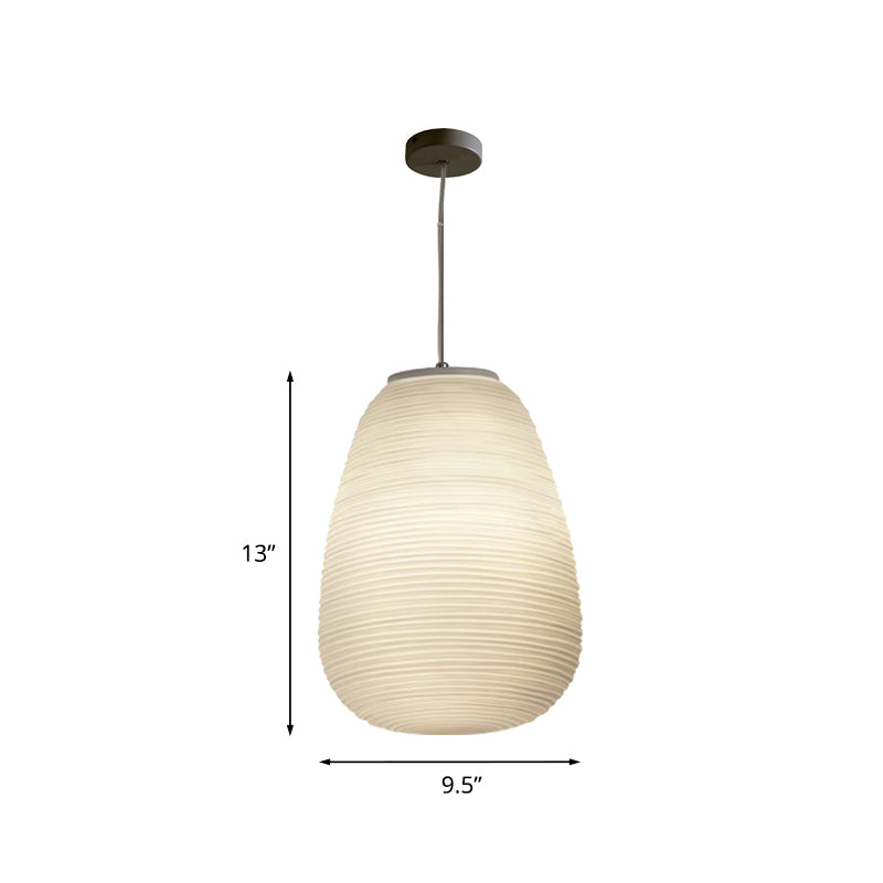 Post - Modern White Glass Cocoon Pendant Light With Ribbed Design 1 - Light Ceiling Hanging Fixture