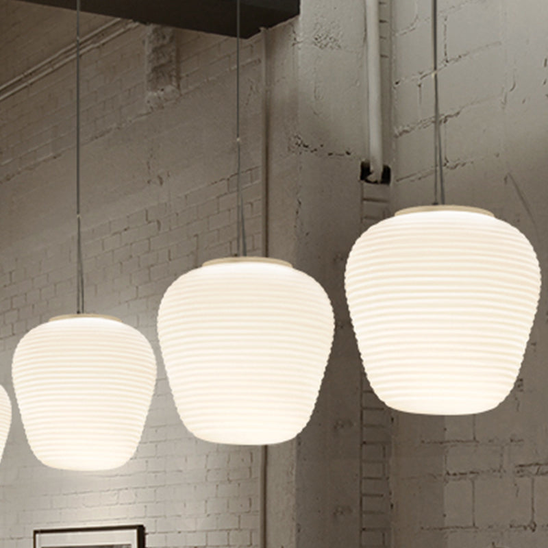 Katherine - Ribbed Cocoon Pendant Ceiling Light Post Modern Glass 1 White Hanging