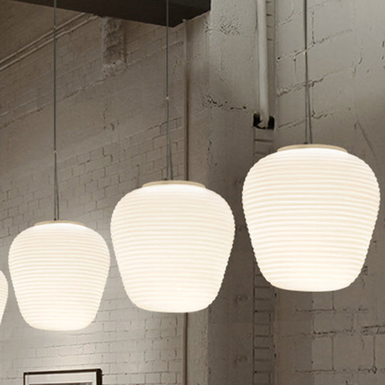 Katherine - Ribbed Cocoon Pendant Ceiling Light Post Modern Glass 1 White Hanging