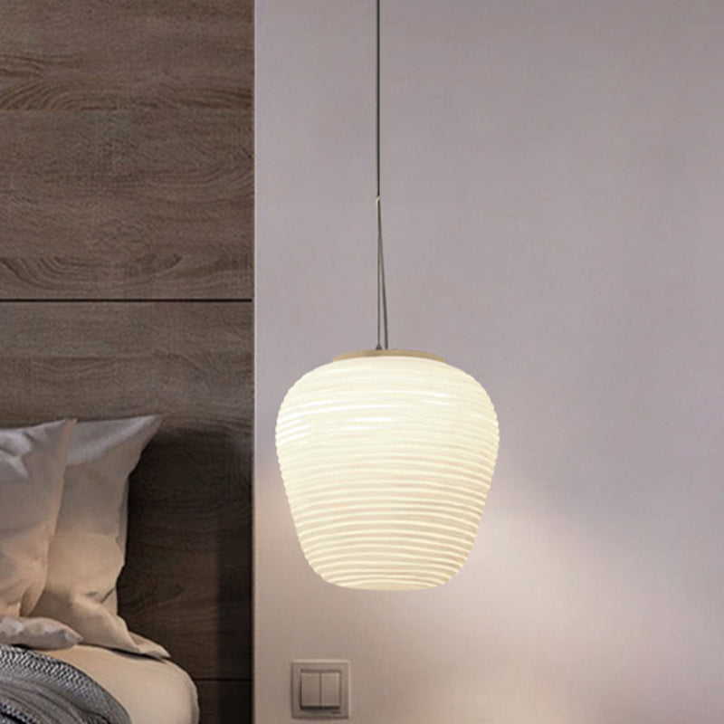 Post - Modern White Glass Cocoon Pendant Light With Ribbed Design 1 - Light Ceiling Hanging Fixture