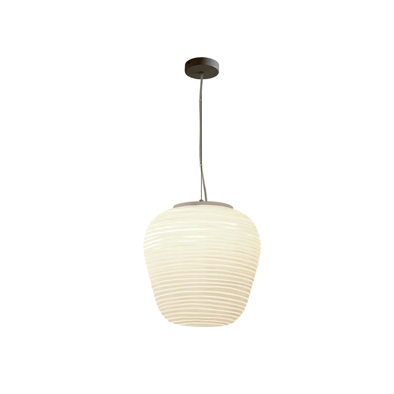Post - Modern White Glass Cocoon Pendant Light With Ribbed Design 1 - Light Ceiling Hanging Fixture