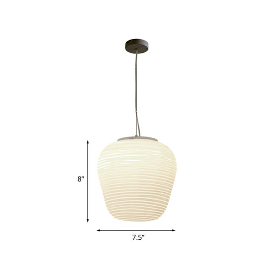 Post - Modern White Glass Cocoon Pendant Light With Ribbed Design 1 - Light Ceiling Hanging Fixture