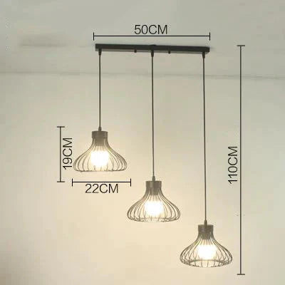 Retro Iron Chandelier Restaurant Bar Creative Black Wire 3 Heads Long / No Bulb Pendant