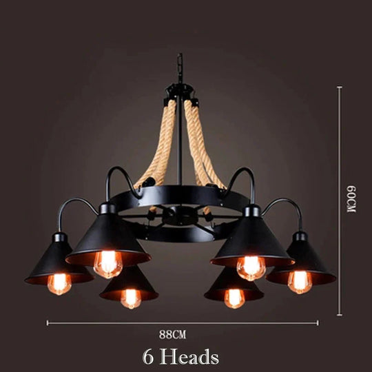 Hemp Rope Iron Chandelier Loft Industrial Wind Lamps 6 Heads / No Light Source Pendant