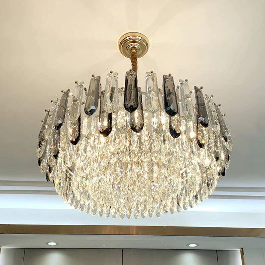 Modern 9 Heads Crystal Round Living Room Chandeliers Grey