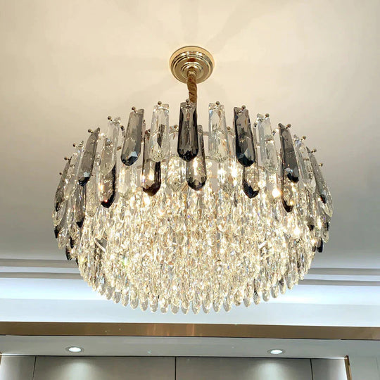 Modern 9 Heads Crystal Round Living Room Chandeliers Grey