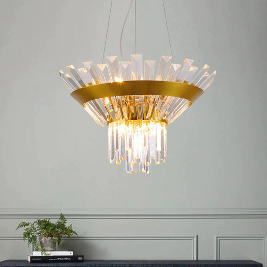 Postmodern Rectangular - Cut Crystal Chandelier Light In Gold For Dining Living Room