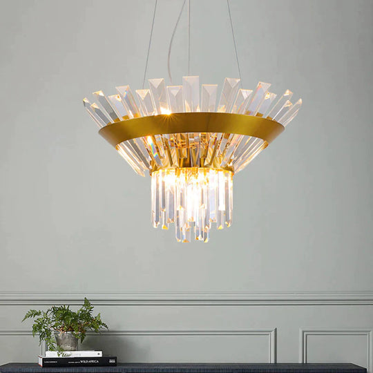 Postmodern Rectangular - Cut Crystal Chandelier Light In Gold For Dining Living Room