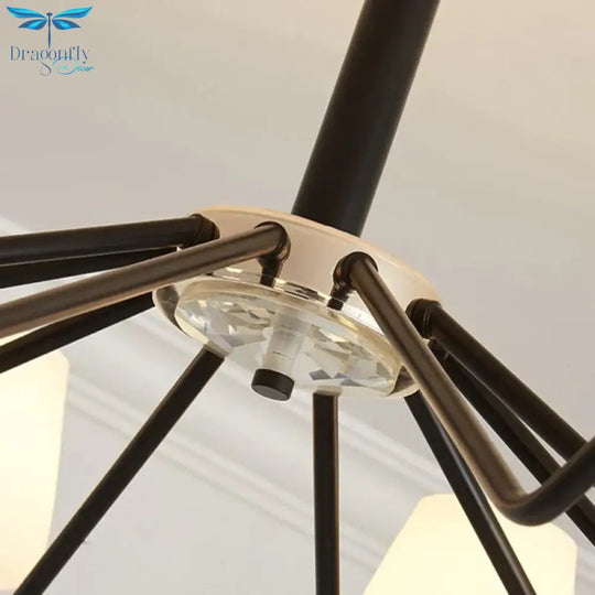 8/10 Lights Sputnik Chandelier Traditional Black Milky Glass Pendant Light Fixture With Cup Shade