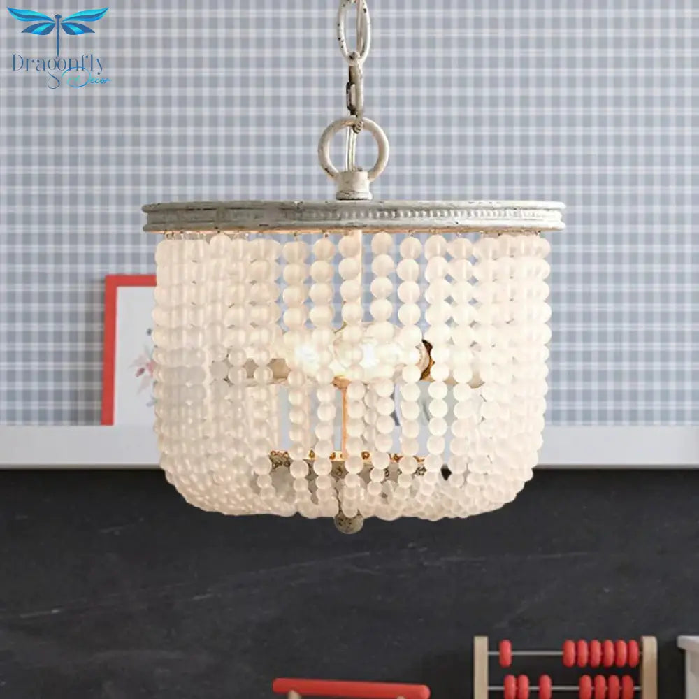 8.5’/14’ Wide Rustic Rounded Chandelier 2 Lights Crystal Suspension Lighting Fixture In White