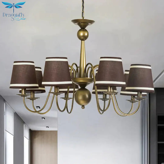 8 - Bulb Tapered Chandelier Light Fixture Country Coffee/Yellow/Dark Green Fabric Down Lighting