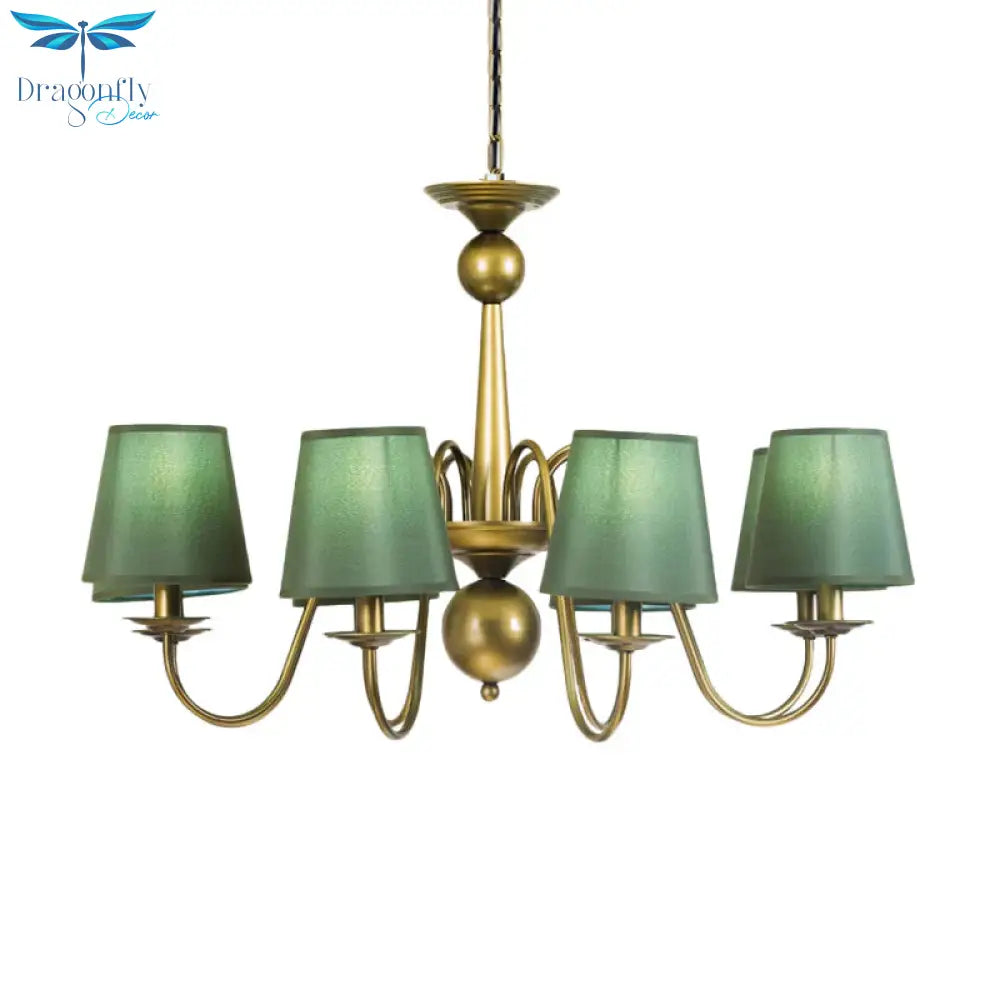 8 - Bulb Tapered Chandelier Light Fixture Country Coffee/Yellow/Dark Green Fabric Down Lighting