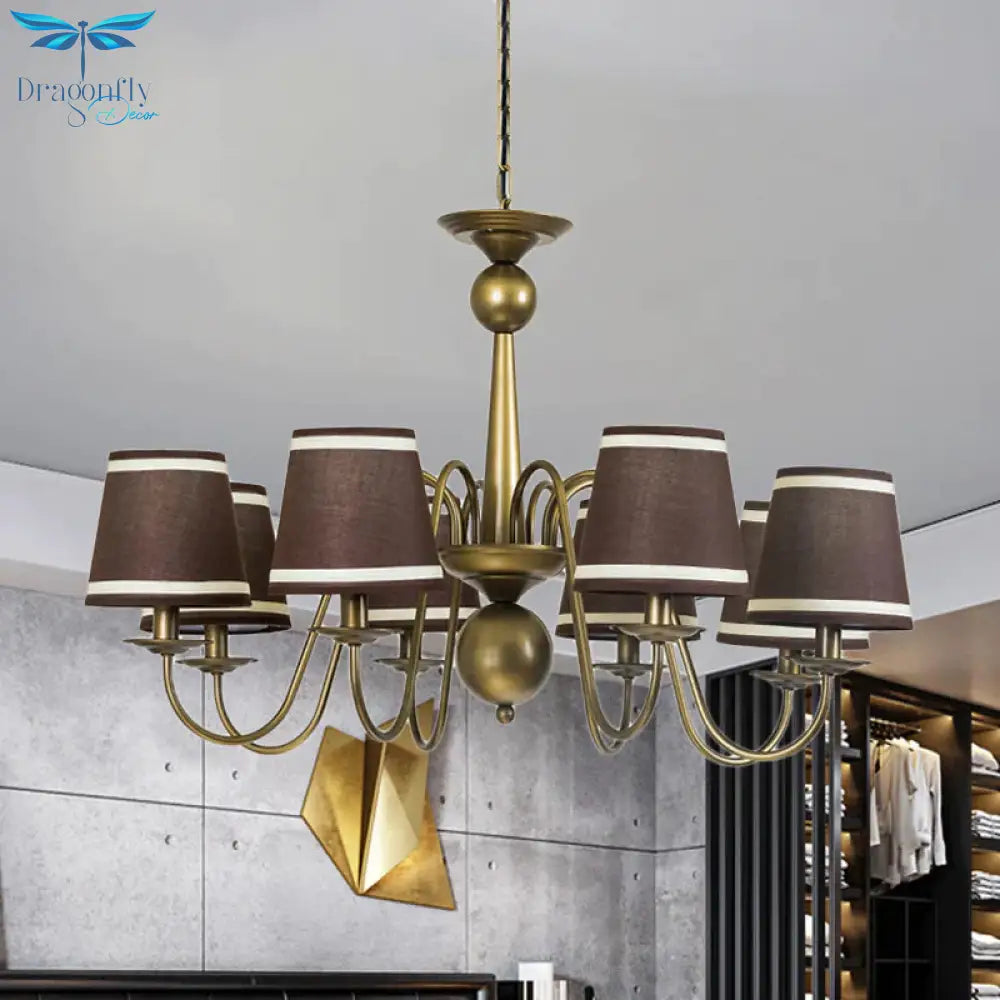 8 - Bulb Tapered Chandelier Light Fixture Country Coffee/Yellow/Dark Green Fabric Down Lighting