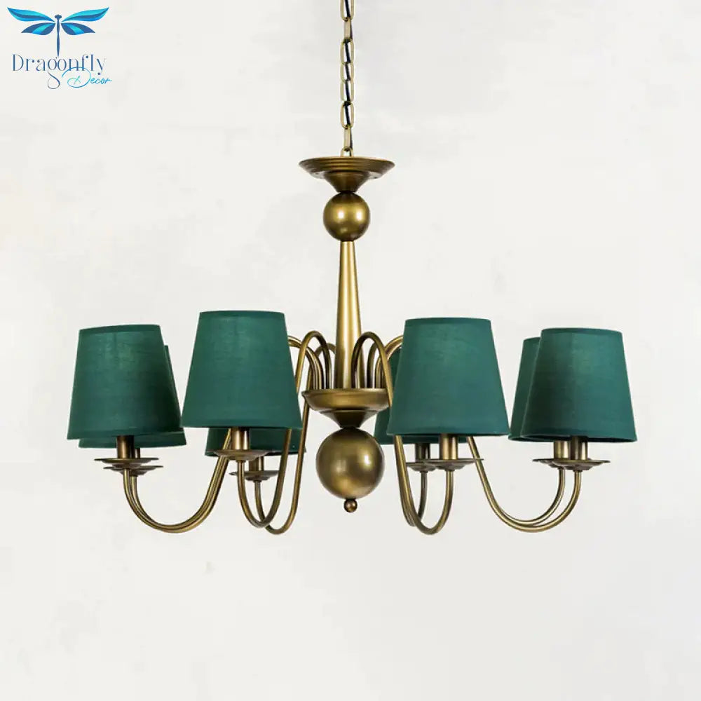 8 - Bulb Tapered Chandelier Light Fixture Country Coffee/Yellow/Dark Green Fabric Down Lighting