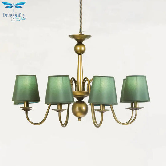 8 - Bulb Tapered Chandelier Light Fixture Country Coffee/Yellow/Dark Green Fabric Down Lighting