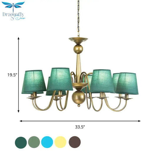 8 - Bulb Tapered Chandelier Light Fixture Country Coffee/Yellow/Dark Green Fabric Down Lighting