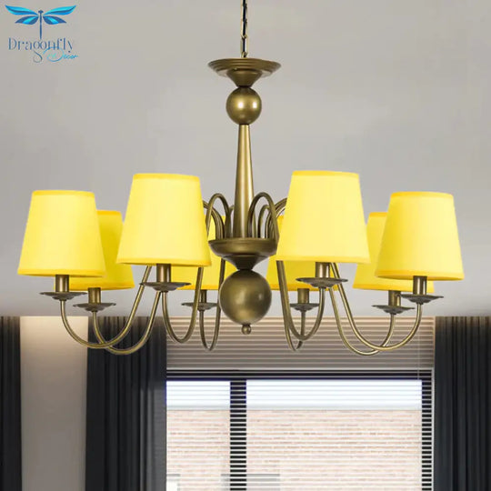 8 - Bulb Tapered Chandelier Light Fixture Country Coffee/Yellow/Dark Green Fabric Down Lighting