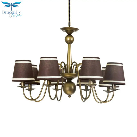 8 - Bulb Tapered Chandelier Light Fixture Country Coffee/Yellow/Dark Green Fabric Down Lighting