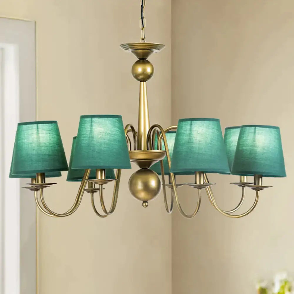 8 - Bulb Tapered Chandelier Light Fixture Country Coffee/Yellow/Dark Green Fabric Down Lighting