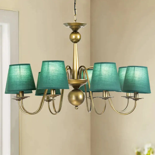 8 - Bulb Tapered Chandelier Light Fixture Country Coffee/Yellow/Dark Green Fabric Down Lighting