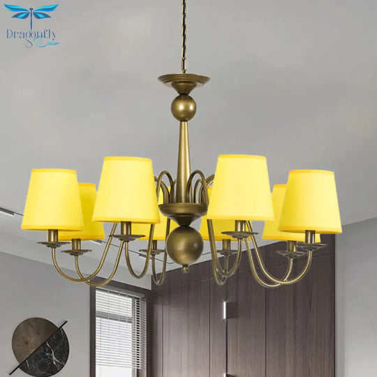 8 - Bulb Tapered Chandelier Light Fixture Country Coffee/Yellow/Dark Green Fabric Down Lighting