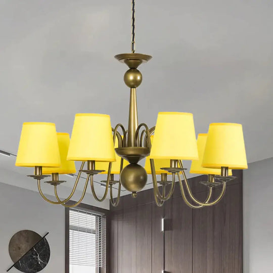 8 - Bulb Tapered Chandelier Light Fixture Country Coffee/Yellow/Dark Green Fabric Down Lighting