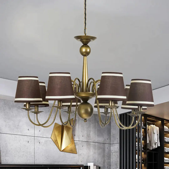 8 - Bulb Tapered Chandelier Light Fixture Country Coffee/Yellow/Dark Green Fabric Down Lighting
