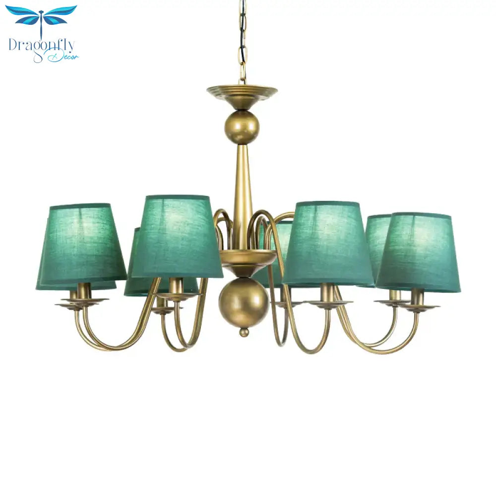 8 - Bulb Tapered Chandelier Light Fixture Country Coffee/Yellow/Dark Green Fabric Down Lighting