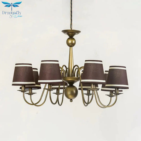 8 - Bulb Tapered Chandelier Light Fixture Country Coffee/Yellow/Dark Green Fabric Down Lighting