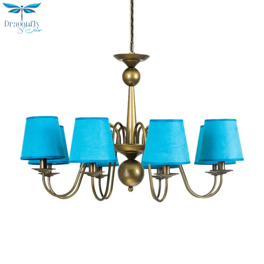 8 - Bulb Tapered Chandelier Light Fixture Country Coffee/Yellow/Dark Green Fabric Down Lighting