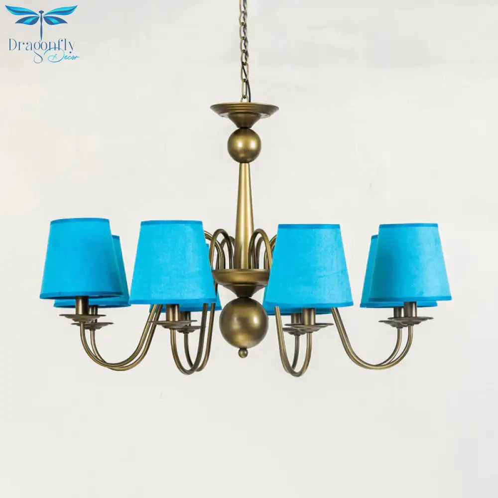 8 - Bulb Tapered Chandelier Light Fixture Country Coffee/Yellow/Dark Green Fabric Down Lighting