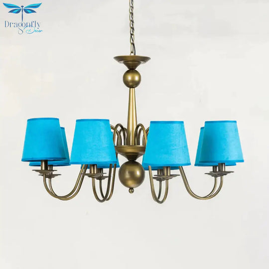 8 - Bulb Tapered Chandelier Light Fixture Country Coffee/Yellow/Dark Green Fabric Down Lighting