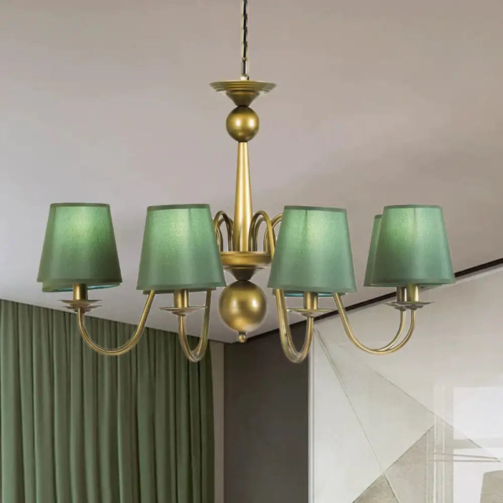 8 - Bulb Tapered Chandelier Light Fixture Country Coffee/Yellow/Dark Green Fabric Down Lighting