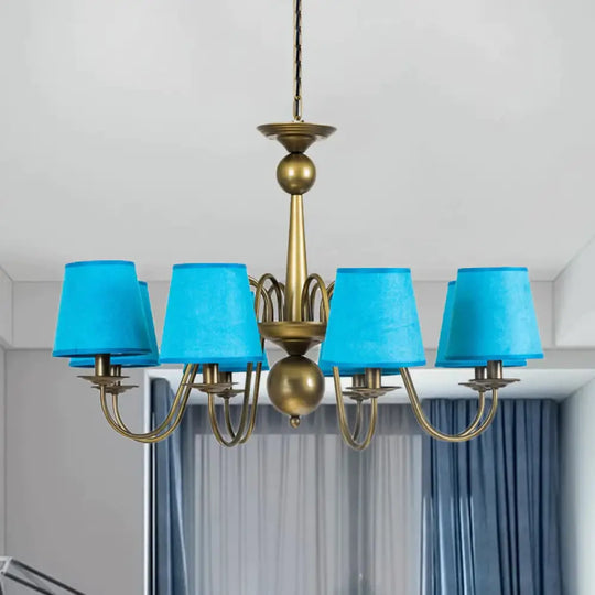 8 - Bulb Tapered Chandelier Light Fixture Country Coffee/Yellow/Dark Green Fabric Down Lighting