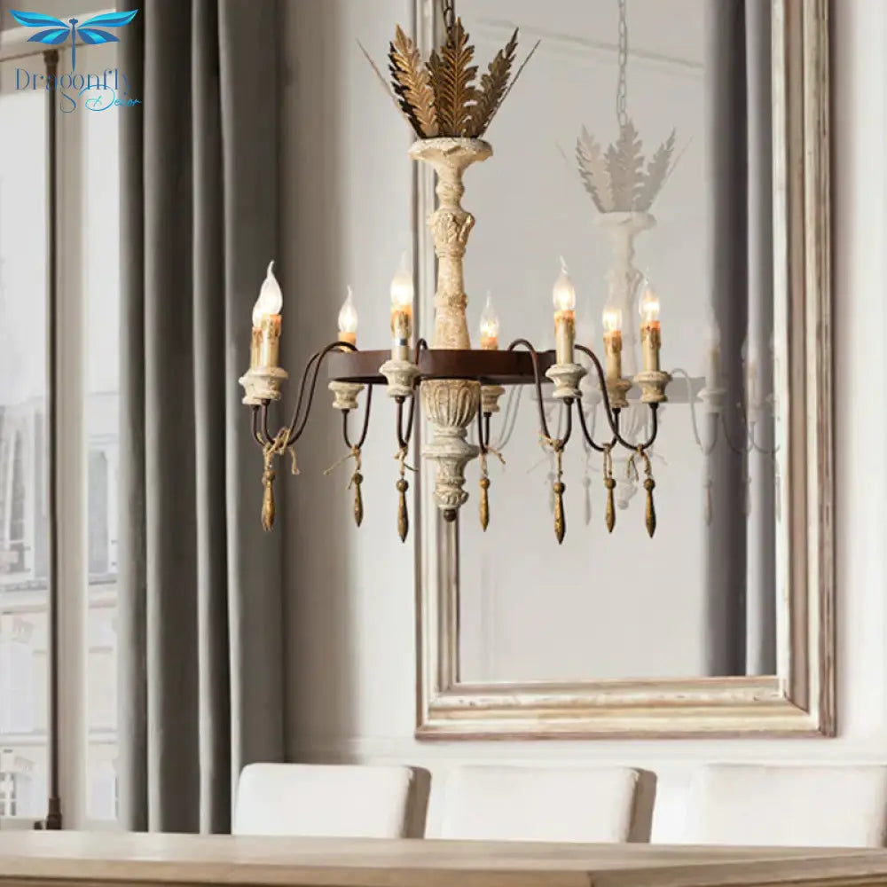 8 Bulbs Spur Ceiling Chandelier Traditional Metal Suspended Lighting Fixture In Rust