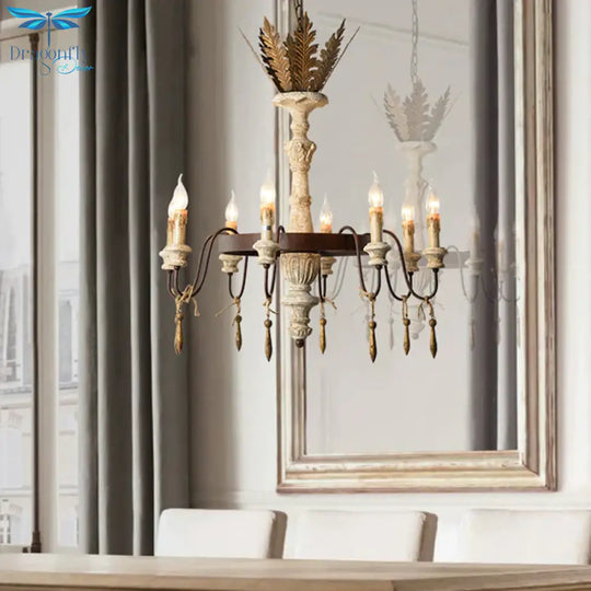 8 Bulbs Spur Ceiling Chandelier Traditional Metal Suspended Lighting Fixture In Rust