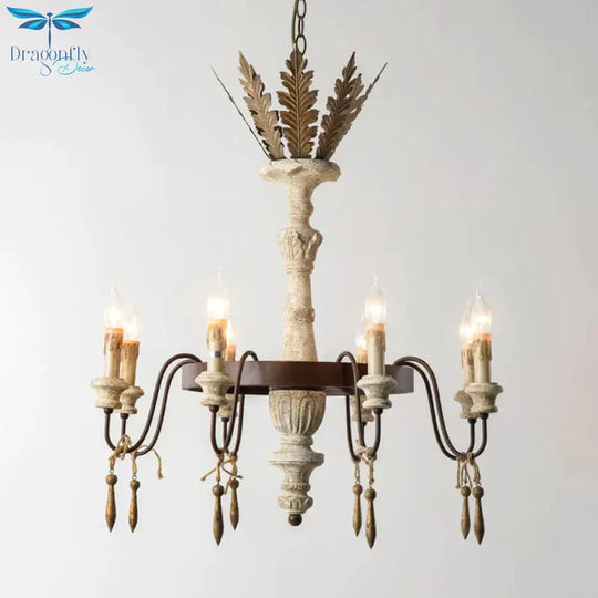 8 Bulbs Spur Ceiling Chandelier Traditional Metal Suspended Lighting Fixture In Rust