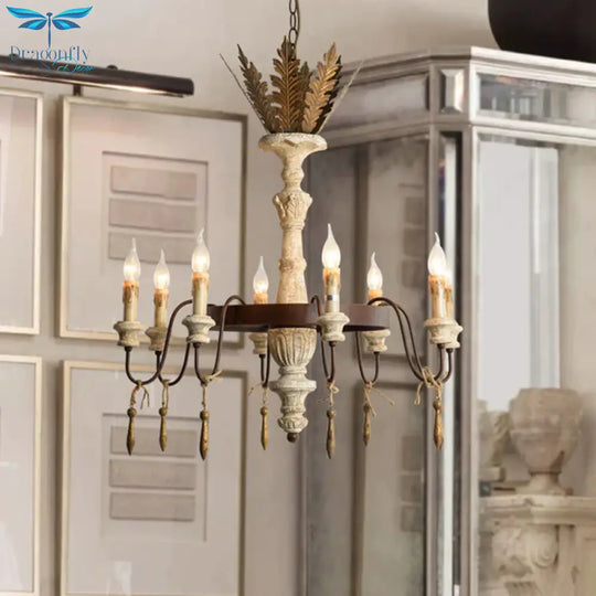 8 Bulbs Spur Ceiling Chandelier Traditional Metal Suspended Lighting Fixture In Rust
