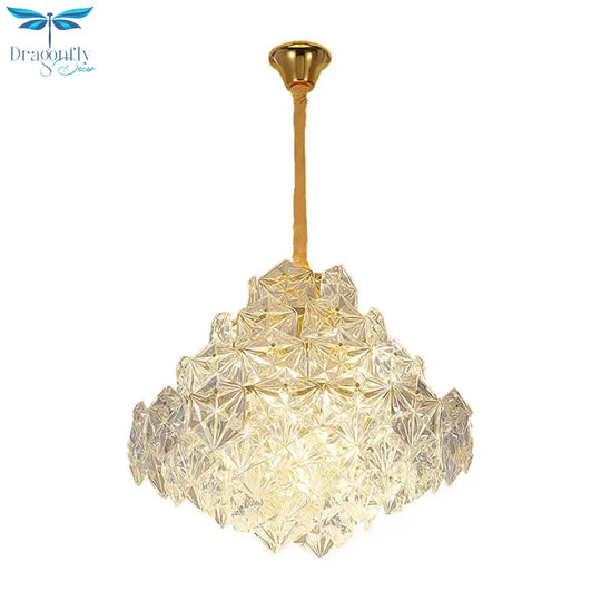 8 Heads Clear Hexagon Glass Suspension Lamp Nordic Gold Top Shape Living Room Hanging Chandelier