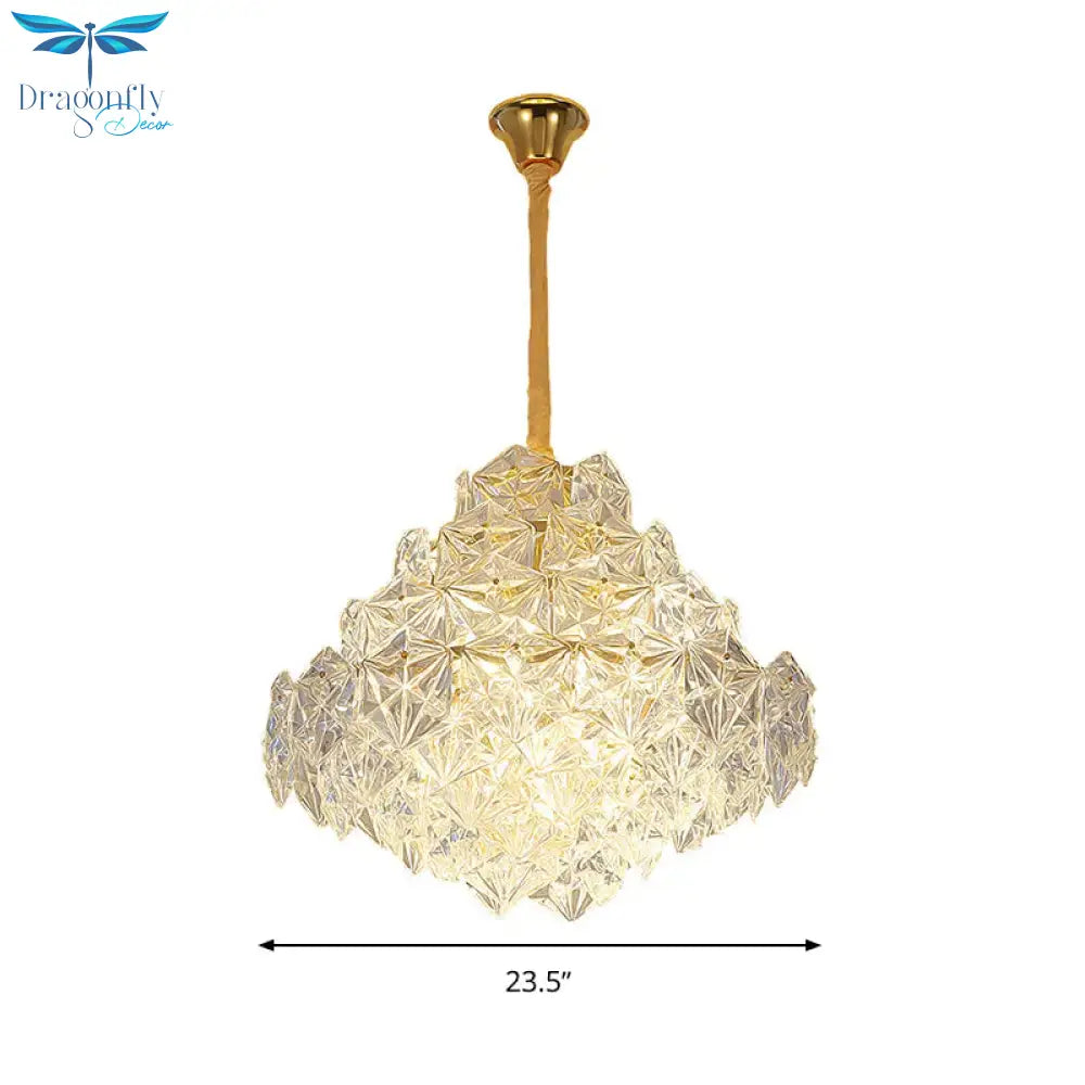 8 Heads Clear Hexagon Glass Suspension Lamp Nordic Gold Top Shape Living Room Hanging Chandelier