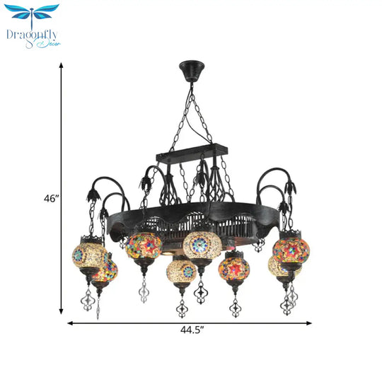 8 Heads Globe Hanging Lighting Bohemia Iron Stained Glass Chandelier Pendant Lamp For Restaurant