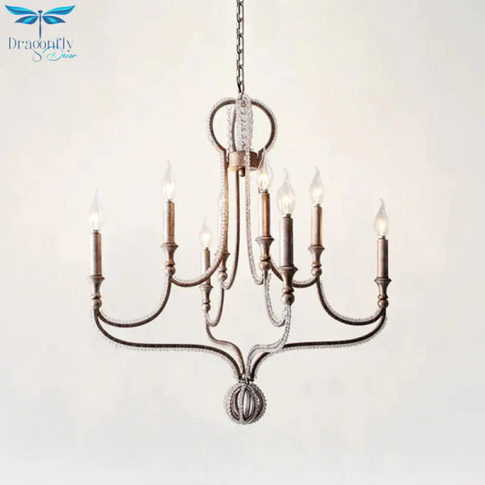 8 Lights Candelabra Chandelier Light Fixture Minimalism Aged Silver Crystal Pendant