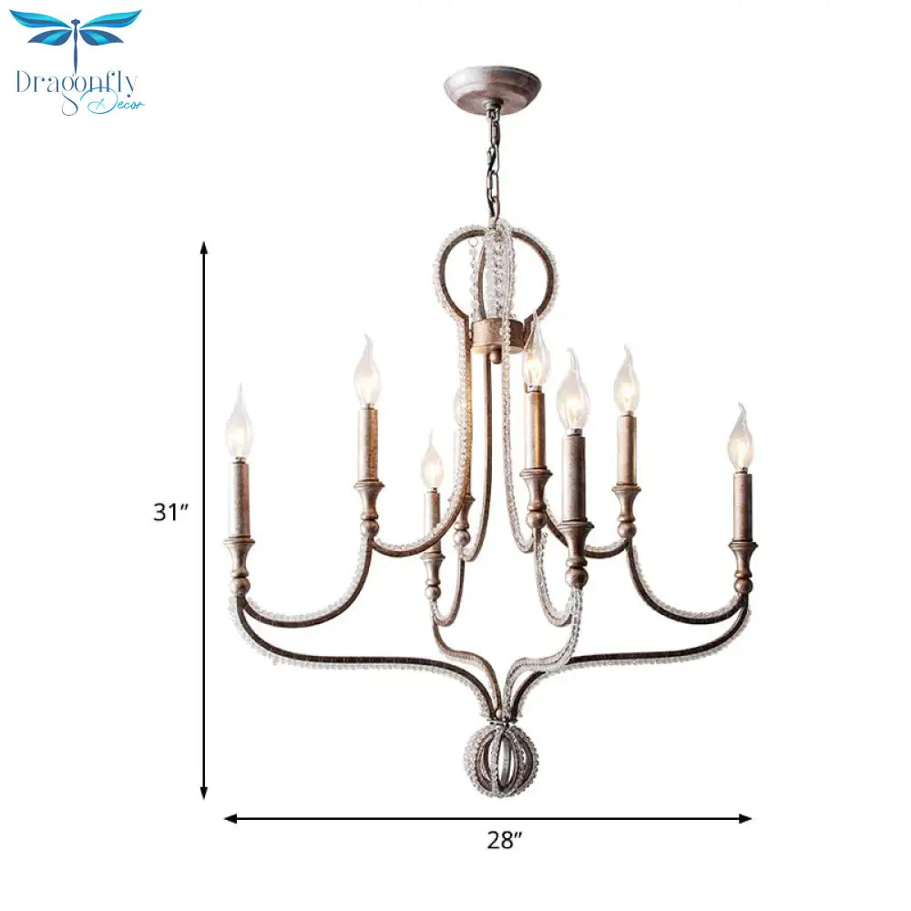 8 Lights Candelabra Chandelier Light Fixture Minimalism Aged Silver Crystal Pendant
