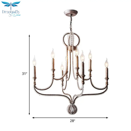 8 Lights Candelabra Chandelier Light Fixture Minimalism Aged Silver Crystal Pendant