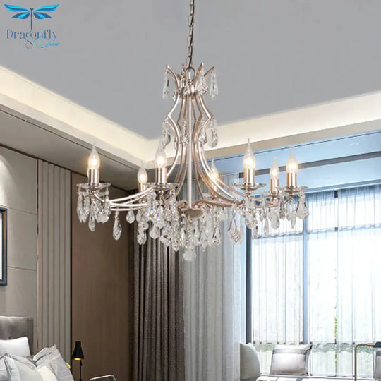 8 Lights Candlestick Chandelier Lighting Lodge Chrome Crystal Suspension Lamp For Living Room