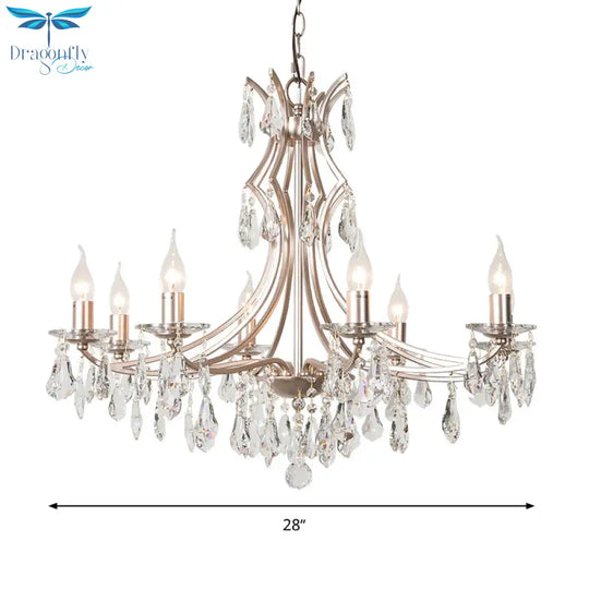 8 Lights Candlestick Chandelier Lighting Lodge Chrome Crystal Suspension Lamp For Living Room