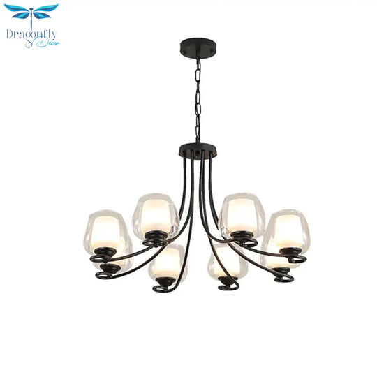 8 Lights Chandelier Light With Cylinder Shade Double - Layered Glass Classic Living Room Ceiling