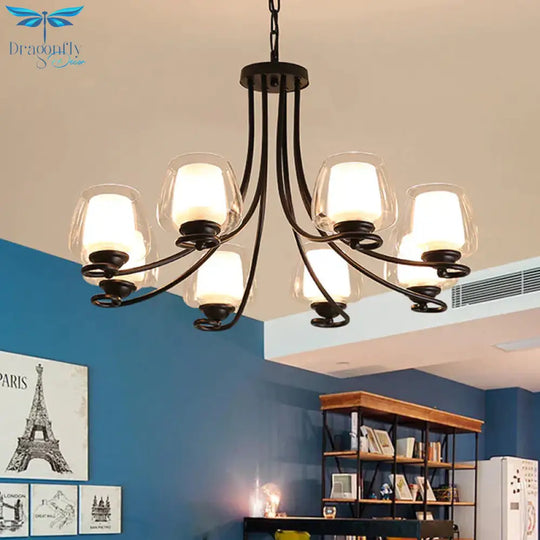 8 Lights Chandelier Light With Cylinder Shade Double - Layered Glass Classic Living Room Ceiling