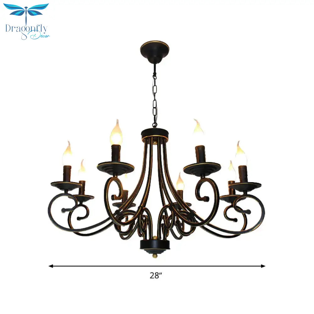 8 Lights Chandelier Pendant Lighting Antique Candle Shaped Metal Hanging Lamp Fixture In Black