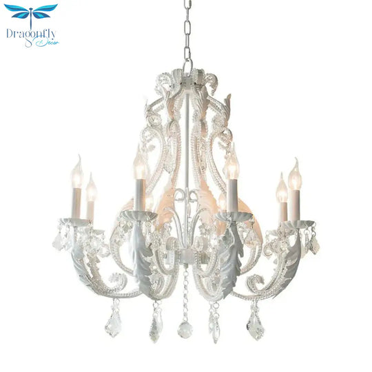 8 Lights Clear Crystal Chandelier Lighting Fixture Rustic Candle Bedroom Suspension Lamp
